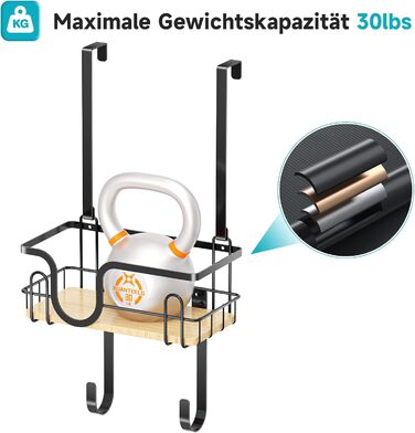 Настінна підставка для прасувальної дошки з кріпленням над дверима, чорна, з великим кошиком та знімними гачками