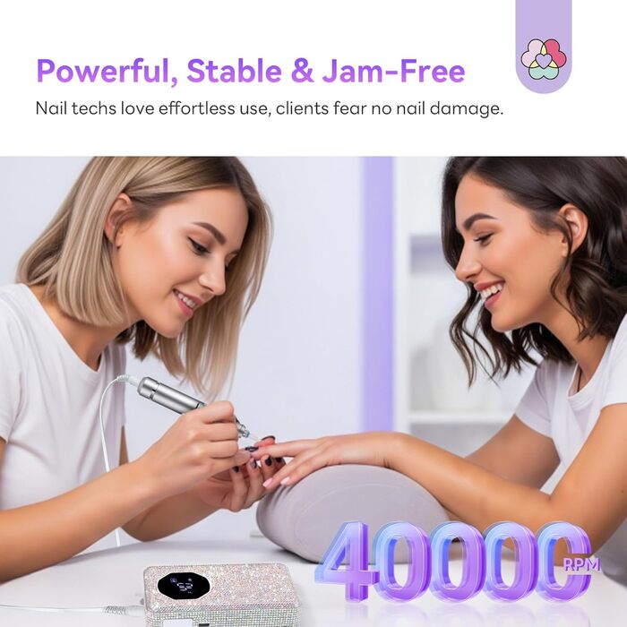 SAVILAND Професійний фрезер для нігтів 40000 об/хв: електрична машинка для манікюру з алмазним покриттям, акумулятор 4000 mAh, для товстих акрилових нігтів