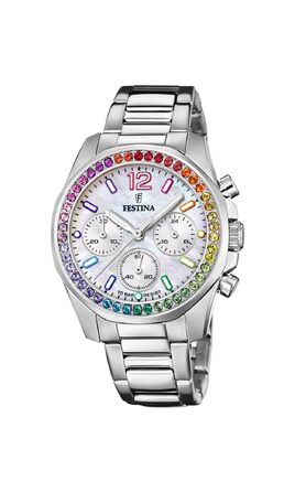 Жіночий кварцовий годинник Festina Boyfriend Chronograph F20606/2, сталь 316L, сріблястий, водонепроникність 10 ATM
