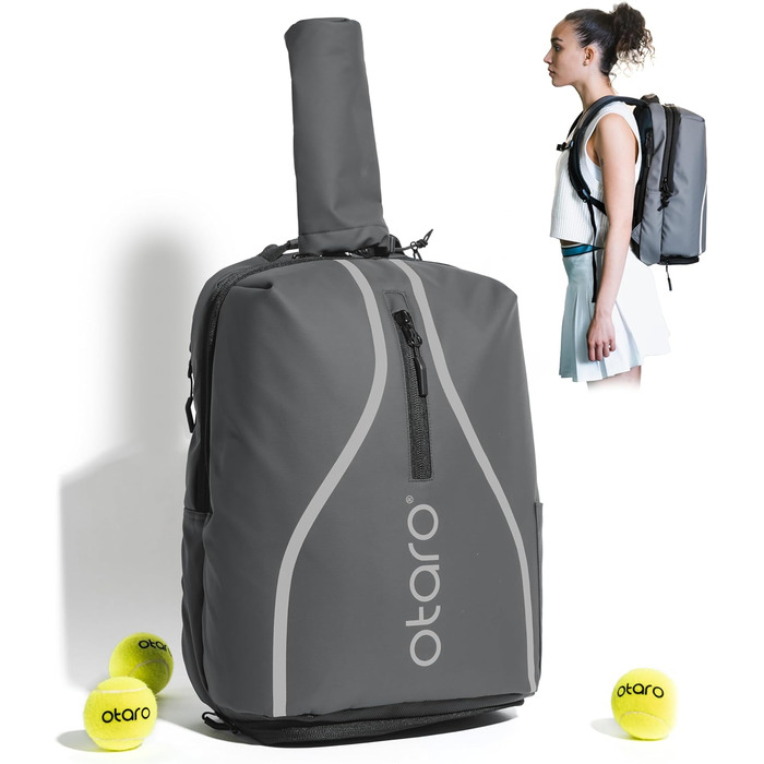 Otaro Tennis Backpack with Shoe Compartment - 2 Racket Capacity | Premium Unisex Tennis Bag | 32L Reflective Grey