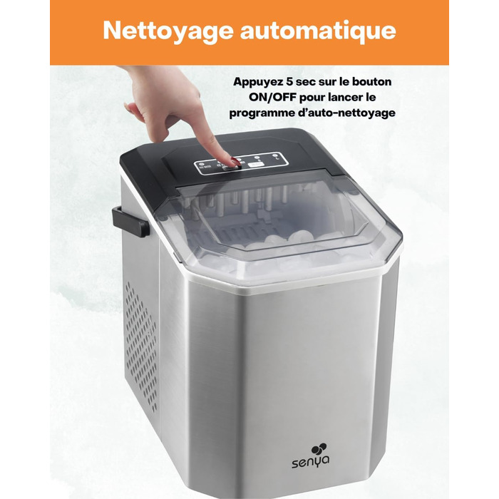 Машина для приготування льоду SENYA – 2 розміри кубиків, 12 кг/24 год, бак 1,3 л, LED-дисплей, інфрачервоне виявлення, нержавіюча сталь