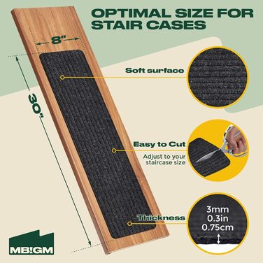 Набір килимків на сходи MBIGM 15 шт. 20x76 см, самоклеючі, для безпеки дітей, літніх людей та домашніх тварин, чорного кольору