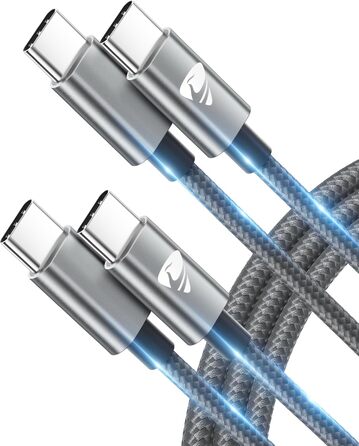 Кабель USB-C на USB-C [2 шт. 2м+2м] 100W, нейлон, сірий. Підтримка швидкої зарядки PD для iPhone, Samsung, iPad, MacBook, Pixel, Switch