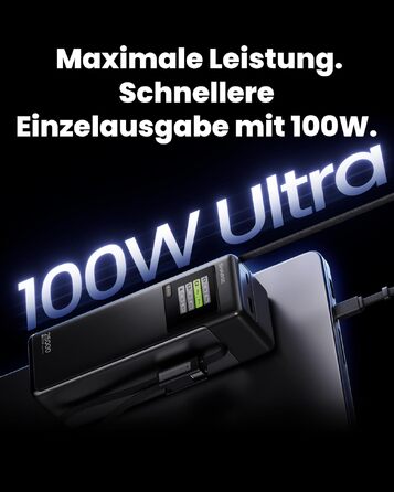 Потужний павербанк SHARGE HyperTower 170W 25000mAh з TFT-дисплеєм, 4 портами (3x USB-C, 1x USB-A) та вбудованими кабелями для MacBook Pro та ноутбуків, білий