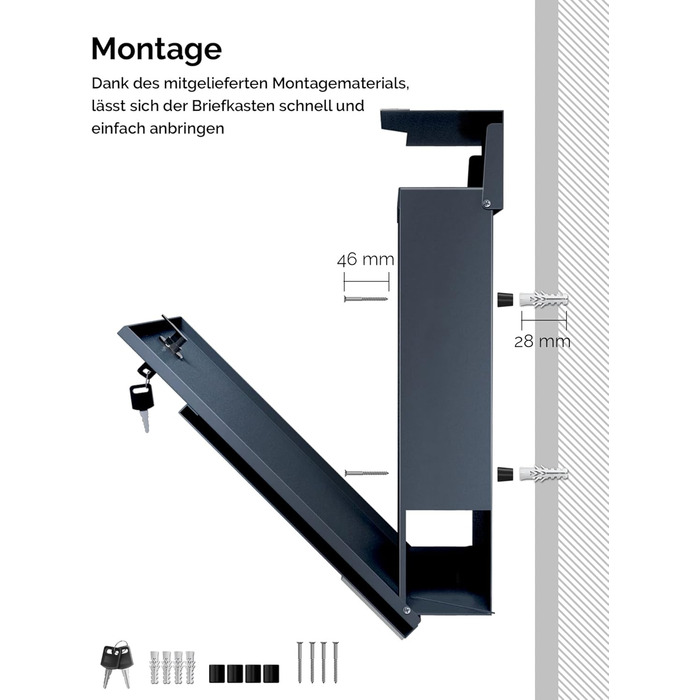 Поштовий ящик Metzler Anthrazit RAL 7016 з газетницею та табличкою з нержавіючої сталі V2A, антикорозійний, сучасний, 10 років гарантії на запчастини
