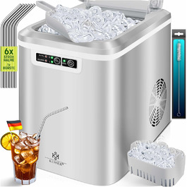 Машина для приготування льоду KESSER® з нержавіючої сталі, 12 кг/24 год, 2,2 л резервуар, LED-дисплей, самоочищення