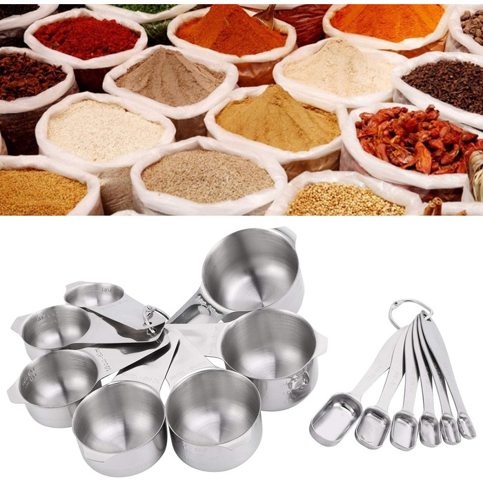 Germerse Measuring Cups Baking Tools High Hardness Stainless Steel Kitchen Baking Accessories 13 Piece/Set Kitchen Utensils Restaurant for Home Kitchen