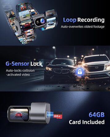 Відеореєстратор для авто 4K C200: 360° поворотний, 64GB карта, WiFi, нічна зйомка, паркування, G-сенсор, IPS дисплей