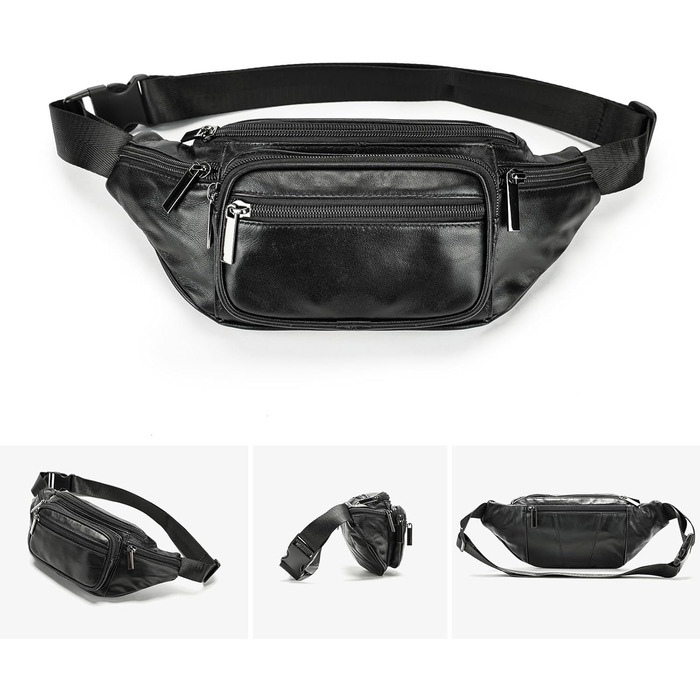 Стильна бананка для жінок з натуральної шкіри (бананка на пояс, шкіряна бананка, чорна бананка)