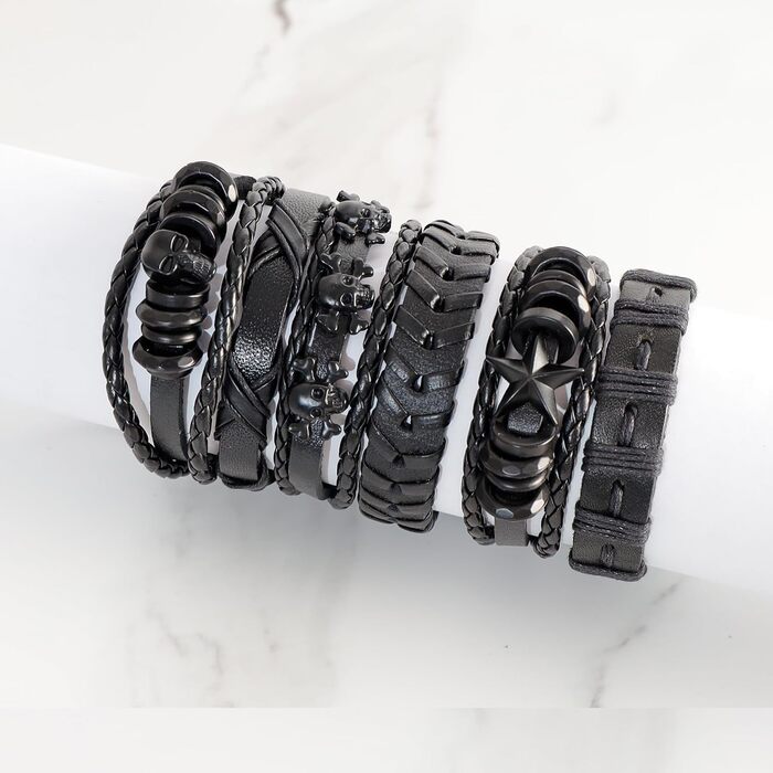 Чоловічий шкіряний браслет MILAKOO, набір браслетів та манжет для жінок та чоловіків (чорний)