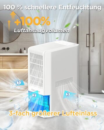 EasyAcc Електричний осушувач повітря 1200 мл, енергозберігаючий, тихий, портативний, з автовимкненням та режимом сну. Ідеально для офісу та дому (2000 мл, кремовий)