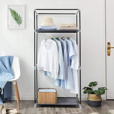 SONGMICS Fabric Clothes Closet, Foldable, with Clothes Rod, Simple Clothes Rack, Toy, Shoe, Bag Organizer, Living Room, Bedroom, Wardrobe, 75 x 45 x 160 cm, Grey