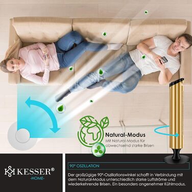 Турбо-вентилятор KESSER® з пультом керування, 90° осциляція, 3 швидкості, 90 см, таймер, золотий | Колонний вентилятор