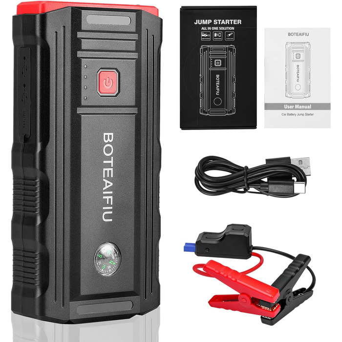 Powerbank для пуску автомобіля BOTEAIFIU Starthilfe 3000A: для бензинових двигунів до 8.0L, 12V, з LED-ліхтариком, для SUV, мотоциклів, ATV та газонокосарок