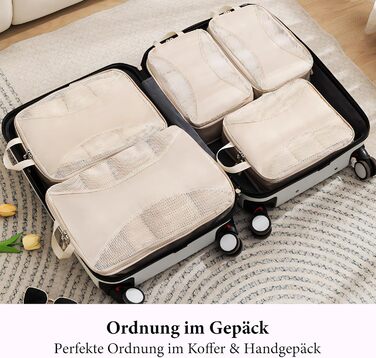 Органайзер для валізи KiwiPower, 8 шт. – комплект кубів для компресії, водонепроникні сумки для одягу для подорожей, ручної поклажі та рюкзаків (Бежевий)