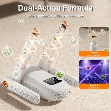 Електричний сушильник для взуття 2 пари, з таймером 1/3/6 год та 2 швидкостями, UV-лампа, складаний дизайн, для взуття, рукавичок, шапок, шкарпеток, лижних черевиків