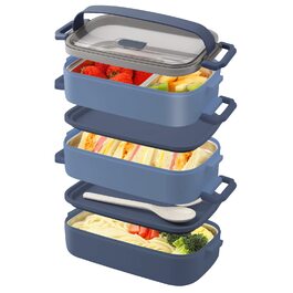 Ланчбокс Brotdose 3-ярусний для дорослих, 2200 мл, бенто-бокс з посудом, 3 відділення, BPA Free, для мікрохвильової печі, бежевий, 19.5 x 11.2 x 15 см