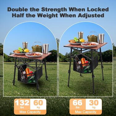 Складний алюмінієвий стіл для кемпінгу Odoland з регульованою висотою та сумкою для зберігання 46x42x42-60 см