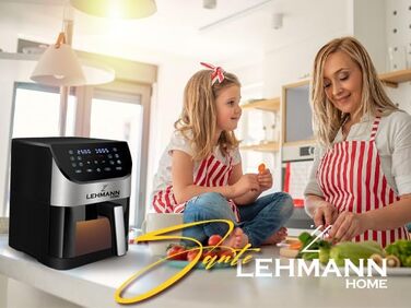 Електрична фритюрниця LEHMANN 6L з прозорим вікном, 1500 Вт, 12 програм, регулювання температури 76-200°C, таймер, LED-дисплей, фритюрниця без олії для приготування на грилі, випікання та смаження
