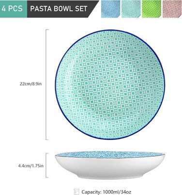 Набір тарілок для супу Vancasso HARUKA, 4 шт, 1000 мл, порцеляна, для пасти, спагеті, салату