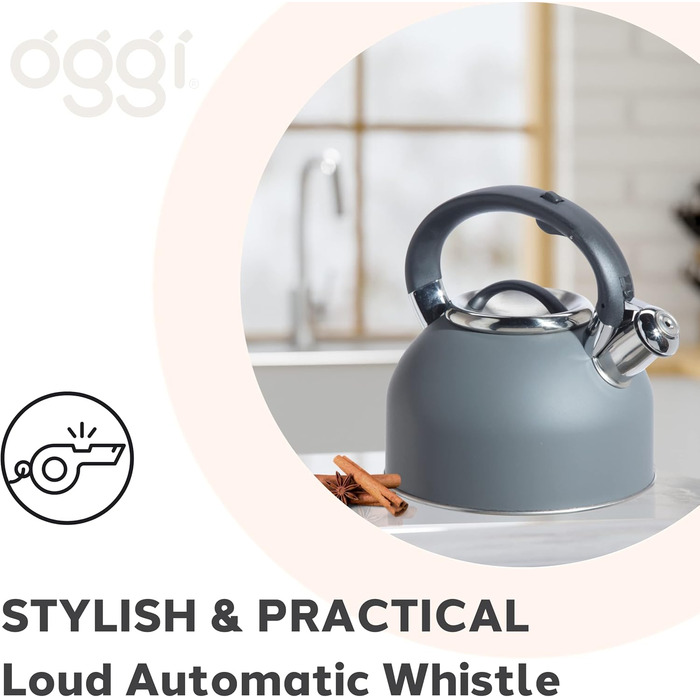 Чайник OGGI для плити, 1.9 л, нержавіюча сталь, з гучною свистком, ідеальний для приготування гарячої води