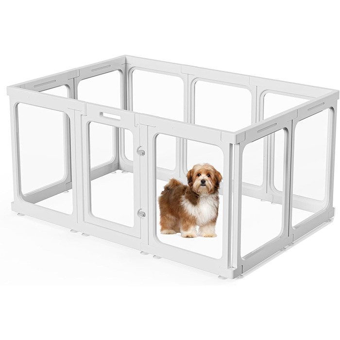 Клітка для цуценят SISKEYCOOC 60 см з акрилового пластику, прозора, з дверцятами, для собак маленьких та середніх порід, легка у догляді, для дому, біла, 9+1 шт.