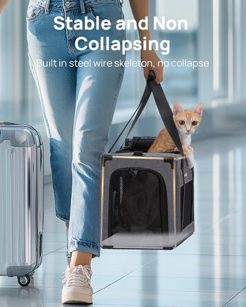 Транспортна сумка для котів Pecute Katzentasche: міцна переноска для домашніх тварин, легка, складана, для котів та маленьких собак, ідеальна для подорожей та до ветеринара, до 4 кг, сіра, 44 x 23 x 30 см