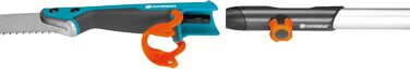 Садова пила Gardena combisystem 300 PP, вигнута, для обрізки гілок, довжина полотна 315 мм, з гачком для прибирання, хромована, протиковзний упор, двостороннє заточення
