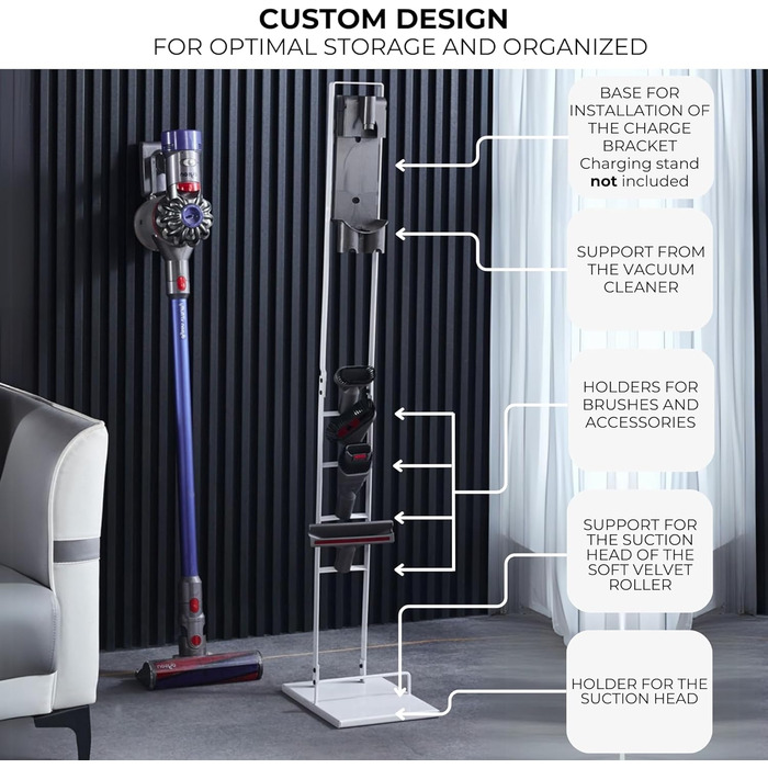 Підставка для пилососів Dyson: V15, V12, V11, V10, V8, V7, V6, DC58, DC59, DC62, DC74. Органайзер для акумуляторних пилососів Dyson. Рамка-тримач (S3189)
