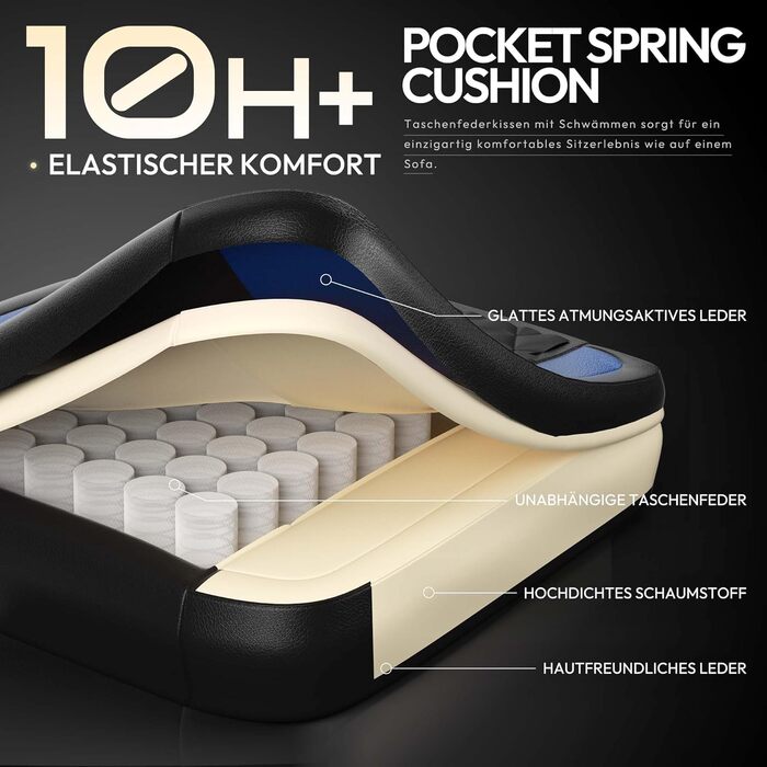 Ігрове крісло Dowinx Racing з ергономічною підтримкою попереку, PU шкіра, 150 кг, чорно-синій