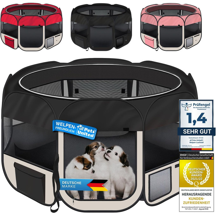 All Pets United Playpen - Large Pet Enclosure for Dogs, Cats, Rabbits & Small Animals - Indoor/Outdoor Use (Black & Beige)