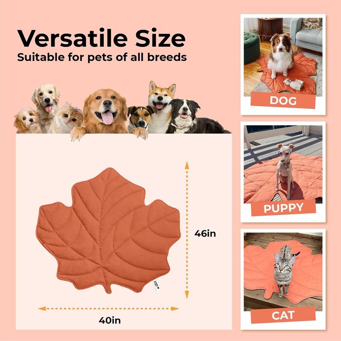 М'який килимок для собак та котів FUNNY FUZZY з дизайном листя, двосторонній, для ліжка, дивану, підлоги, захист меблів, гінкго-жовтий (клен-червоний)