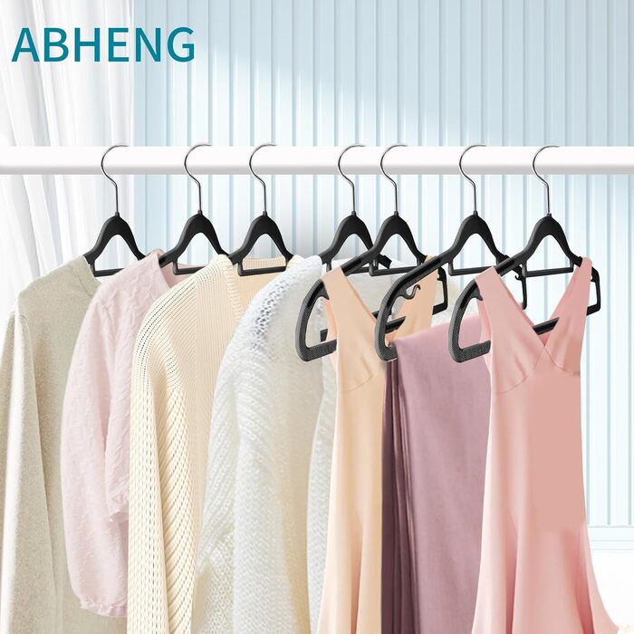 20 шт. Плечі для одягу з неслизьким покриттям, обертаються на 360°, товщина 0,5 см, довжина 42 см, для пальто, суконь, сорочок, APY03G (Чорний + Срібло)