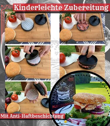 Пресс для бургерів Le Flair® з алюмінію: преміум-якість, з чохлом та 50 аркушами паперу для випікання. Ідеальний подарунок для гриля. Чорний колір.