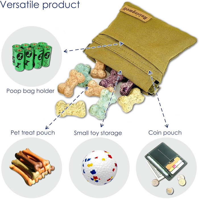 Сумка для корму для собак LeckerLibeutel: міцна бавовна, карабін, самозакривна блискавка, для прогулянок та подорожей (колір: коричневий)