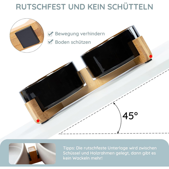 Миска для собак та котів SPUNKYJUNKY з кераміки, велика, 850 мл, піднята на бамбуковому стійці, колір «Зоряне небо»