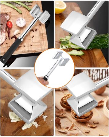 Fleischhammer Bixury 27 см з нержавіючої сталі, двосторонній молоток для м'яса, для приготування шніцелів, котлет, стейків