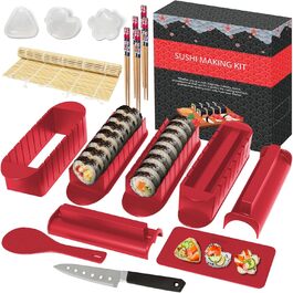 Набір для приготування суші HI NINGER Deluxe Edition: 20 предметів – повний комплект для початківців (червоний)