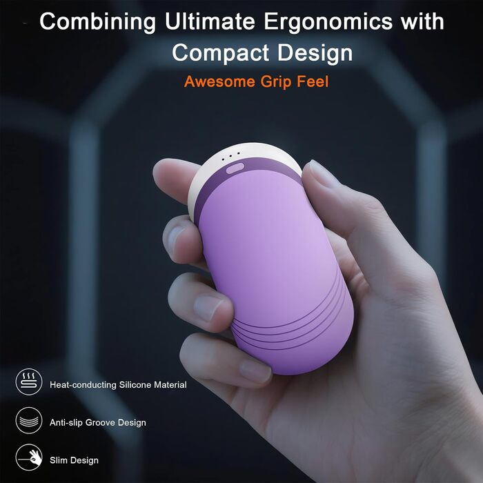 Електричні нагрівачі для рук Karecel 2 шт., Силіконові, 6000mAh, Перезаряджувані, Slim, для жінок та чоловіків (фіолетовий)