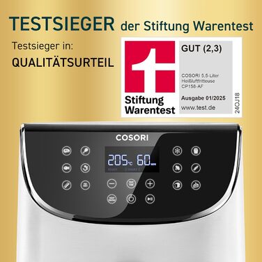 Фритюрниця без олії COSORI CP158-AF, Біла, 11 функцій, Економія енергії 55%, 100 рецептів, Shake Reminder, Лауреат Stiftung Warentest 2024