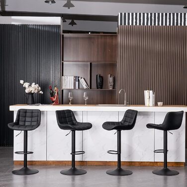 YOUTASTE Adjustable Bar Stools - Modern Design, Padded, Swivel, Faux Leather - Set of 2 (Black)