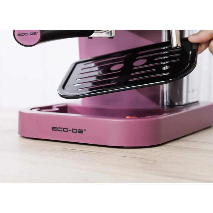ECODE® Espresso Machine Delice Black, 20 Bar Pressure, Swivel Vaporizer - Machine with 1.5 L Tank, Milk Frother, Single/Double Dosage, Manometer with Temperature - Coffee Machine (Purple)