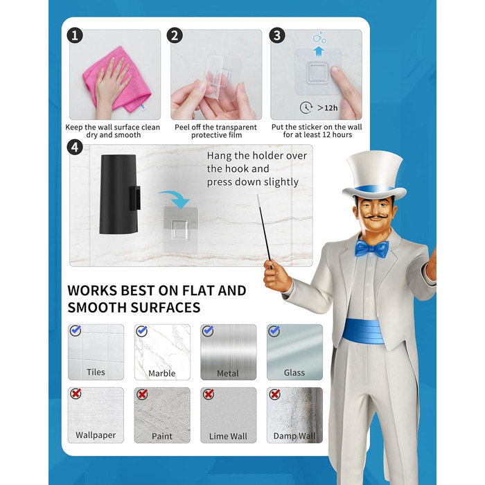 Набір для чищення унітазу Mr.SlGA з тримачем, настінний, компактний, білий, 2 шт. (чорний)