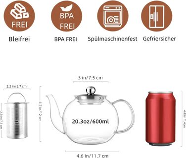 Скляна чайниця CNGLASS 600 мл з ситом, для листового та квіткового чаю, стійка до плити
