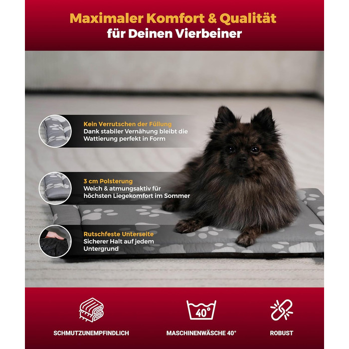 Літня собача ковдра HS-Hundebett® з бавовни з наповнювачем та антиковзким покриттям XS (45x65 см) – М'яка ковдра для собак на літо – Пральна та довговічна – Легка літня ковдра для собак – Лапка Антрацит, Виготовлено в Німеччині Лапка Антрацит 45x65 см