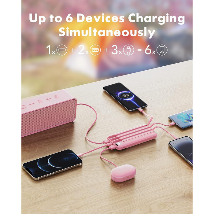 Power Bank Charmast 10000mAh з 6 виходами, USB-C, LED-дисплеєм, 4 кабелями, для iPhone, Huawei, Samsung