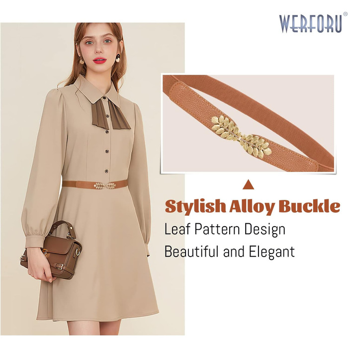 Жіночий еластичний пояс WERFORU Vintage Широкий пояс для сукні, еластичний цинч-пояс, чорний+білий+коричневий+бежевий (чорний+білий+коричневий+золотий), обхват талії 82-99 см