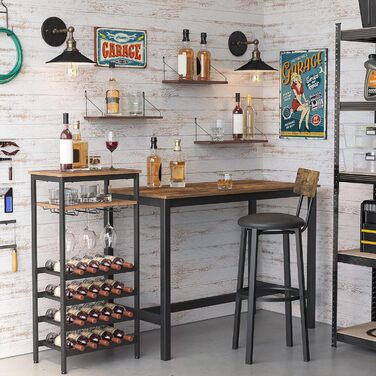 VASAGLE Wine Rack for 20 Bottles, Wine Shelf, with Glass Holder, for Cellar, Kitchen, Dining Room, Industrial Style, 50 x 32 x 100 cm, Rustic Brown and Black LWR020B01