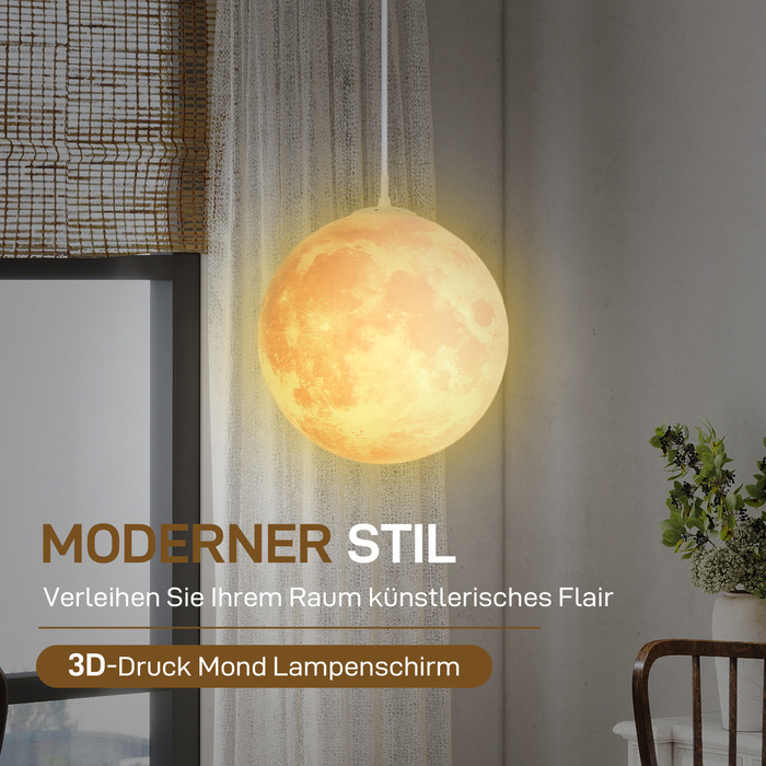HOMCOM 3D Moon Pendant Lamp Hanging Light with APP Control, Music Moon Lamp Ceiling Lamp with CCT and RGB Color Changing for Kitchen, Dining Room, Cream White | Aosom