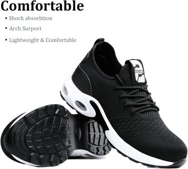 Чоловічі робочі черевики / взуття: легкі, дихаючі, з металевим підноском, чорні (39 EU)